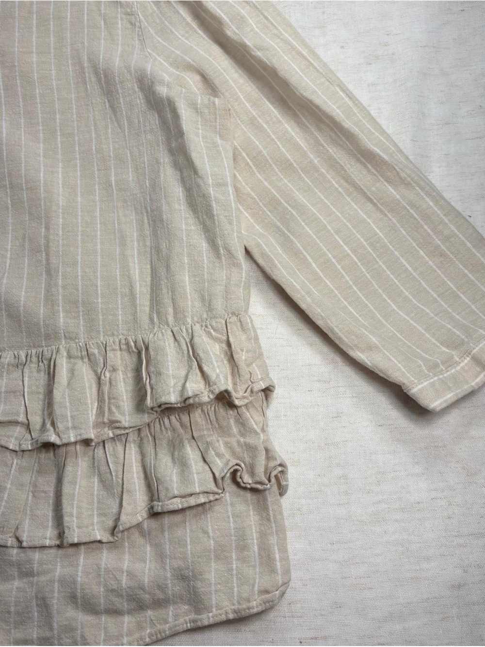 Zara Cream Striped Ruffle Button-Down Blouse - Picture 3 of 7